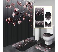 1/3/4 ensembles de rideaux de douche avec fond noir et fleurs de cerisier roses; design minimaliste élégant, imperméable et résistant à la moisissure, taille 71"X71", en tissu de polyester durable, co