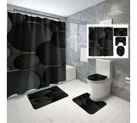 1/3/4 Ensembles de rideaux de douche de forme elliptique irrégulière avec bordure noire et dorée, motifs géométriques abstraits, ensembles de salle de bain en polyester, style minimaliste de luxe, tap