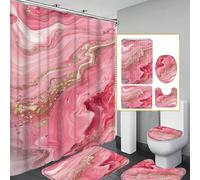 1/3/4 pièces Ensemble de salle de bain de luxe en marbre de sable fluide rose doré, comprend rideau de douche, tapis de toilette en forme de U, tapis de bain antidérapant, couvercle de toilette et 12