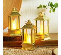 1/3/4 pièces Lanternes décoratives vintage dorées portatives à LED, design de lanterne en plastique à 4 coins, convient pour la décoration de la maison, la décoration intérieure, la chambre, la table 