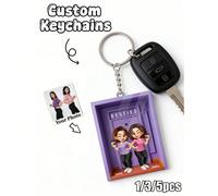 1/3/5 pièces Porte-clés photo de style familial personnalisables, porte-clés en acrylique personnalisés, porte-clés en acrylique personnalisés style boîte à jouets violette, souvenirs personnalisés, p