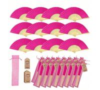 1/3/9/15/24/30/60 pièces/set Éventails pliables élégants rouge rose, comprend des cartes de remerciement et des sacs cadeaux, éventails à main en bambou pour la mariée, décoration de fête de mariage d