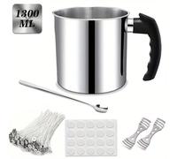 1,3 L Ensemble de pot de fusion en acier inoxydable, avec 1 cuillère, 100 mèches de bougie, 5 autocollants - Kit de fabrication de bougies DIY, pour les occasions romantiques, la Saint-Valentin et les