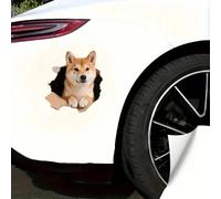 1/3 pièces Autocollant mural effet trou déchiré 3D, design réaliste de chiot Shiba Inu Caniche Bichon Frisé qui regarde, décalcomanie en vinyle auto-adhésive imperméable. Pour fenêtre de voiture, carr