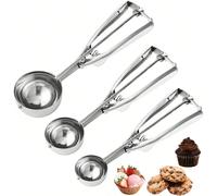 1/3 pièces Cuillère à glace, Ensemble de cuillères à biscuits premium, Cuillères en acier inoxydable petites/moyennes/grandes, Cuillère à glace professionnelle avec mécanisme de déclenchement, Convien
