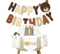 1/3 pièces Décorations de fête du 1er anniversaire, Guirlande ours, Chapeau couronne du 1er anniversaire, Bannière de chaise haute du 1er anniversaire, Guirlande de pompons faite main, Décoration de f
