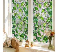 1/3 pièces Film de fenêtre en verre coloré, film occultant à motif de feuille de monstre vert avec adhérence statique, convient pour porte coulissante de salle de bain, décoration de maison et de bure