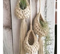 1/3 pièces Panier suspendu en plante tressé à la main, Pot de plante d'intérieur suspendu, Support de plante d'air avec nid d'oiseau à gland, Panier de décoration murale de style bohème fait main, Déc
