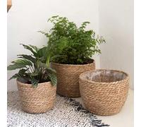 1/3 pièces Pot de fleurs rond bohème tressé à la main avec doublure en plastique, pot léger et imperméable pour plantes d'intérieur/extérieur, cactus, succulentes, petite et moyenne décoration de jard
