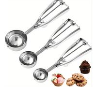 1/3 pièces Set de cuillères à glace, à biscuits, à pâte en acier inoxydable avec déclencheur de libération, convient pour les cupcakes, la glace, les crêpes, les boulettes de viande, les boules de mel