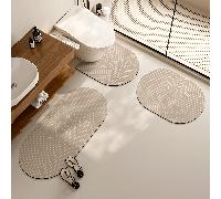 1/3 pièces Set de salle de bain, tapis antidérapants en silicone, design linéaire minimaliste, couvre-siège de toilette en forme de U et tapis de bain, tapis d'entrée épais de 2,5 mm, décoration de sa