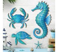 1/3 pièces Set Décoration murale hippocampe, Tortue de mer bleue, Crabe Hippocampe Art mural, Décoration de maison thème océan vintage, Convient pour la maison, la maison de lac, la salle de bain Pann