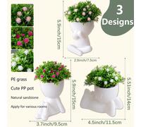 1/3 pièces Succulentes artificielles, pot de succulente individuel de petit homme, trois formes disponibles, forme de dessin animé, matériau PP, matériau PE, vert, décoration de table, décoration de m