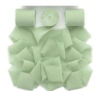 1/3 rouleau de ruban de mousseline de soie vert sauge fait main, tissu à gland fait main pour le DIY, ruban de mousseline de soie pour l'emballage de cadeaux, ruban à bord effiloché de 1,5 pouces x 21