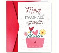1/3 Sets Carte de remerciement mignonne "Merci de m'avoir aidé à grandir" avec enveloppe, 4,72" X 7,09" - Appréciation sincère pour les enseignants, les entraîneurs et les professeurs - Carte de vœux 