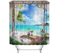 1/3Pcs Rideau de douche Set Bay Printing Toilet Cover Mat Salle de bain Tapis glissant - 1