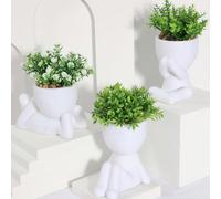 1/3pcs Succulentes artificielles,Pot de succulente petit homme unique,Trois formes disponibles,Forme de dessin animé,Matériau PP,Matériau PE,Vert,Décoration de table,Décoration de maison,Hôtel,Salle à