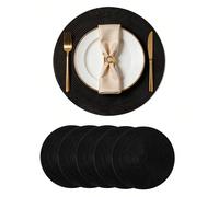 1/4/6 pièces Sets de table tressés en PP noir, sets de table ronds tressés, tampons isolants thermiques, tapis décoratifs, best-sellers, disponibles en plusieurs couleurs, sets de table, sets de table