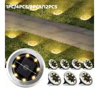 1/4/8/12 pièces Mini Lumières solaires 8LED encastrées, Lumières solaires de sol en acier inoxydable pour l'extérieur, Lumières solaires de chemin pour cour, jardin, allée, entrée, Éclairage paysager 