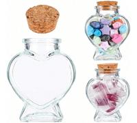 1/4/8 pièces Bouteilles en verre mini vides en forme de cœur avec bouchons en liège,Bouteille en verre mini vide en forme de cœur,Pot de souvenir avec bouchons en liège,Vase en forme de cœur transpare