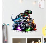 1/4 de feuille sticker mural de dinosaure pour voiture, sticker dinosaure et monster truck vif pour voiture arrière, ordinateur portable, camion, fenêtre, mur - autocollant, surface lisse, thème anima