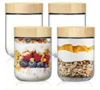 1/4 pièces bocaux en verre de 16 oz avec couvercles hermétiques, boîte de conservation d'avoine overnight avec couvercle en bambou, bocaux à salade à large ouverture, boîtes de conservation alimentair
