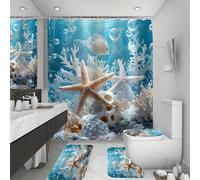 1/4 pièces Ensemble de rideau de douche plat 2D et tapis de bain antidérapant sur le thème de l'océan, rideaux de salle de bain, convient pour la décoration de salle de bain, cadeau de décoration d'in