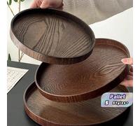 1/4 pièces Plateau de service circulaire en bois premium brun naturel pour fête, buffet, restaurant, maison, café, thé, bar, cuisine, robuste et rustique L,M,S,XL,S+M+L+XLbois