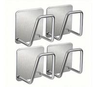1/4 pièces Porte-éponge en acier inoxydable à la mode, sans perçage, adhésif facile, support de rangement pour éponge de cuisine et de salle de bain, durable et résistant à la rouille 1 pièce,4 pièces