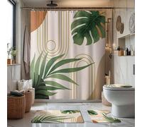 1/4 pièces Set de salle de bain style médiéval tropical bohème comprenant rideau de douche, tapis de bain, tapis de toilette en U, housse de siège de toilette, rideau de douche imperméable, décoration