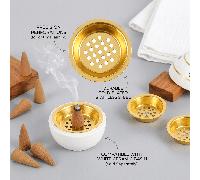 1-40 pièces Brûleur d'encens de style moyen-oriental de 5 cm/2,4 po, accessoires d'encens dorés comprenant un encensoir à résine, une coupe à encens, un porte-encens, une grille à charbon, convenant p