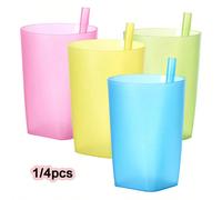 1/4pcs Ensemble de gobelets en plastique avec paille intégrée, tasse à boire portable, verres à jus et à eau d'été pour l'extérieur pour étudiants 4 pièces,Vert * 1,Rose * 1,Bleu * 1,Jaune * 1Polyprop