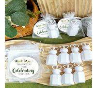 1/5/10/15/20 Set, Mini Bulles de Mariage, Coffret Cadeau pour Invités de Mariage, Bouteille de Bulles Double Cœur (Sans Liquide), Carte Ronde Feuille Verte Merci, Sac en Tulle Transparent Blanc Rigide