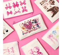 1/5/10/20 pièces Ensemble de sacs à fermeture éclair en canevas avec motif nœud mignon, style Y2K. Sacs organisateurs de bijoux avec décoration nœud, sac de maquillage, trousse à crayons, sac cadeau d