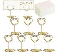 1/5/10/20 pièces Porte-numéros de table dorés, cadres photo porte-numéros de table en forme de cœur, supports pour cartes de table, pinces pour menus en papier et cartes de table style aquarelle verte