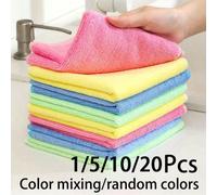 1/5/10/20pcs Serviettes de nettoyage de cuisine épaisses/Chiffons à vaisselle, couleurs assorties, fibre de bambou, très absorbantes, sans peluches, anti-adhésives à l'huile, 9.8"*9.8", ne supporte pa