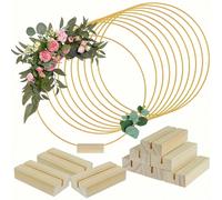 1/5/10 set Centrepiece floral en métal avec support en bois pour la décoration de table - Anneaux ronds, centres de table pour mariages, bureaux, fêtes et anniversaires, décorations intérieures et ext