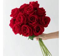 1/5/6/8/10/12/15/16/20/22pcs Roses rouges en velours artificielles de 19,7 pouces, fleurs artificielles, bouquet de mariée artificiel, fleurs fausses en velours réalistes, décoration d'arrangement flo