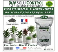 1,5 kg d' Engrais Spécial Plantes Vertes 6-3-6 - Croissance, Feuillage Dense & Vitalité - Formulation Organo-Minerale - Libération Lente - Convient Plantes Intérieur & Extérieur - Fabriqué en France