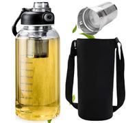 1.5 litre Bouteille d'eau en Verre Borosilicaté, 1.5l Gourde en Verre avec Paille, Gourde en verre avec infuseur à thé, Bouteille D'eau En Verre Borosilicate Avec Filtre Et Couvercle Pour Boissons Jus