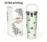 1/5 pièces Gobelet isotherme de grande capacité 30 oz pour les voyages en extérieur, motif panda à carreaux vert clair, poignée pliable robuste, couvercle à double ouverture avec paille, en acier inox