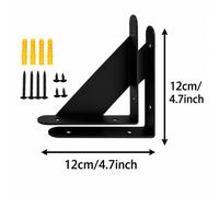 1/5 pièces Supports d'étagère en métal noir, support d'étagère triangulaire monté au mur, comprend des vis et des chevilles murales, supports d'étagère en angle droit en forme de L à 90 degrés, convie