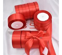 1/5 Rouleaux de ruban de satin rouge 2 cm de large (24 yards/rouleau), ruban décoratif pour nœuds DIY, idéal pour l'emballage de bouquets de la fête des mères, les accessoires pour cheveux, la décorat