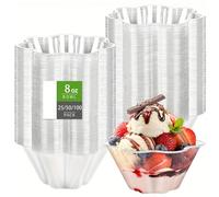 1-50 pièces Tasses à dessert en plastique transparent en forme de fleur de 8oz | Bols à glace, tasses à glace pour fête, tasses à pudding et salade convenant pour la glace, les noix et les salades, ré