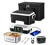 1.5L Boîte à Déjeuner Électrique pour adulte, Gamelle Chauffante Lunch Box | Chauffante Electrique avec 27000mAh Batterie(Fond Amovible), Lunch Box Chauffante Inoxydable, pour Bureau, Chantier