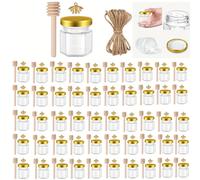 1.5oz Mini pots de miel hexagonaux en verre, set de 12/24/36/48 avec couvercles dorés, pendentifs & ficelle de jute, petits pots de stockage de miel, cadeaux d'invités en vrac pour mariage, baby showe