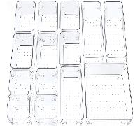 1/6/10/11/12 pièces Bacs de rangement pour tiroirs en PET épais haute transparence S/M/L/XL, design modulaire combinable, boîte organisatrice à compartiments pour bureau, papeterie, outils de nail art