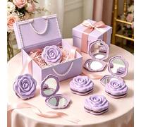1/6/10 pièces Miroir portable pliable mini en forme de rose avec effet de vague d'eau - Miroir de maquillage en verre double face avec motif floral, miroir à main exquis et mignon parfait pour les cad
