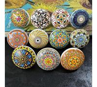 1/6/12pcs Boutons de tiroir en céramique ronde de style bohème avec vis, motifs floraux et géométriques peints à la main colorés, convenant aux armoires modernes et vintage, poignées de placard de cui