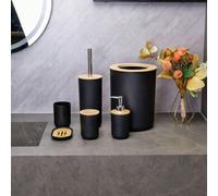 1/6 pièces Kit de brosse de toilette, brosse de toilette avec long manche et seau de rangement, compact et gain de place, pour petit accessoire de salle de bain, couvercle en bambou scellé anti-éclabo